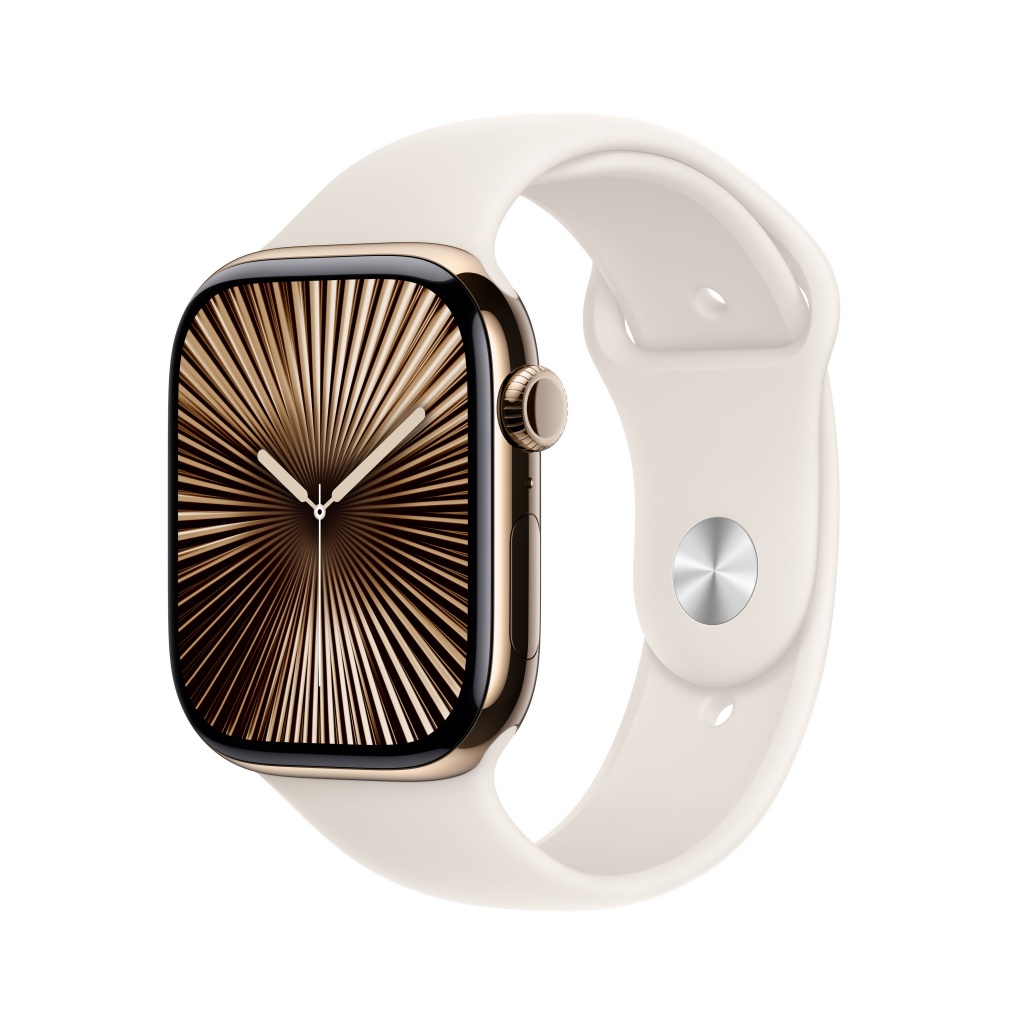 Apple Watch Series 10, 46mm, Gold Aluminium Case, GPS + Cellular [2024] – Starlight Sport Band – M/L (MWYY3QA/A) #385991