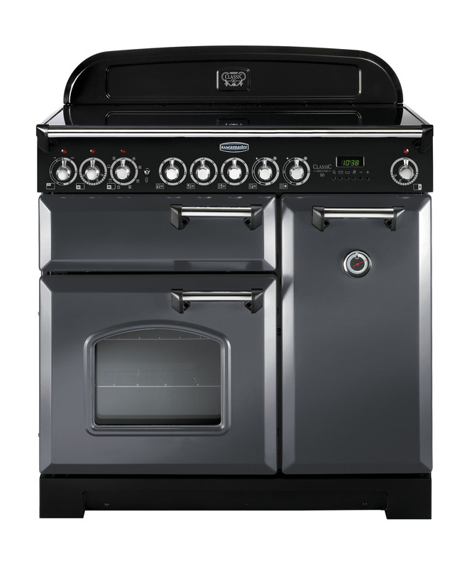 Rangemaster Classic Deluxe CDL90ECSL/C 90cm Electric Range Cooker with Ceramic Hob – Slate Grey / Chrome – A/A Rated #379260