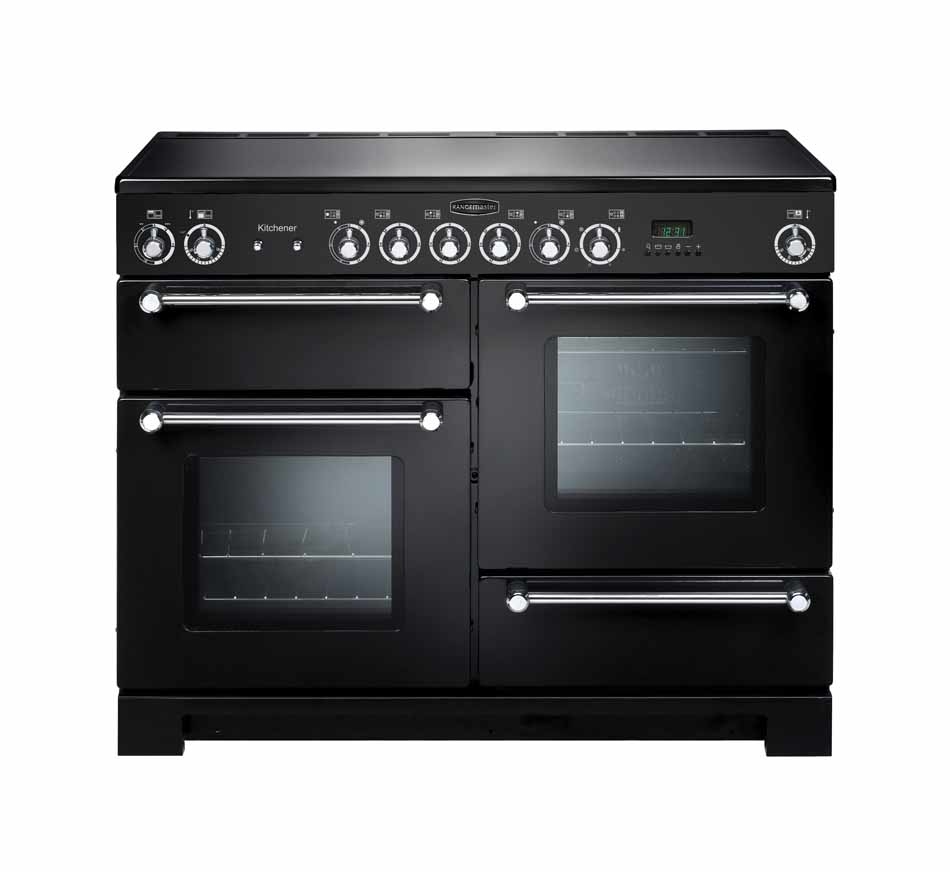 Rangemaster Kitchener KCH110ECBL/C 110cm Electric Range Cooker with Ceramic Hob – Black / Chrome – A/A Rated #388844