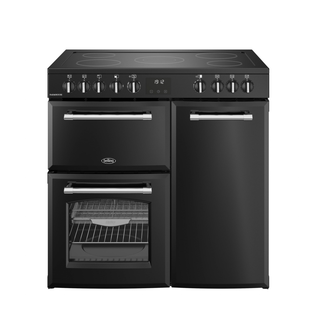 Belling Farmhouse 90E 90cm Electric Range Cooker with Ceramic Hob – Black – A/A Rated #390725